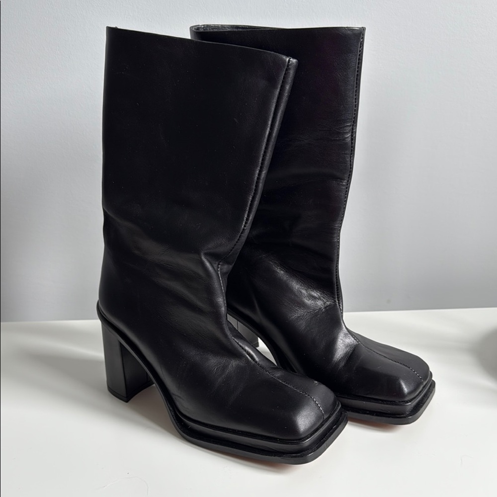 L'INTERVALLE Black Combat Moto Boots with Chunky Heel
